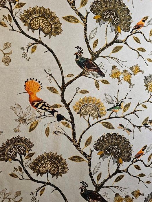 300x280 cm! Exclusieve Art Deco-stof met Upupa en vergulde, Antiek en Kunst, Antiek | Tapijten, Tafelkleden en Textiel