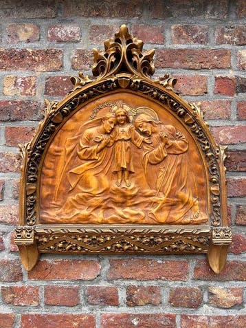 sculptuur, Altaarstuk van de Heilige Familie - 67 cm - Gips, Antiek en Kunst