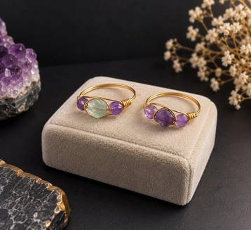 Set ringen met natuurlijke amethist en aventurijn –