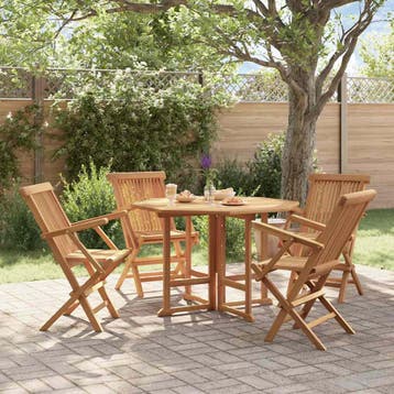 vidaXL 5-delige Tuinset inklapbaar massief teakhout, Tuin en Terras, Verzenden, Nieuw, Tuinset