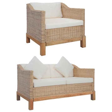 vidaXL 2-delig Bankstel met kussens natuurlijk rattan, Verzenden