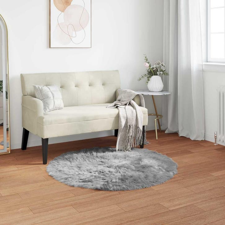 vidaXL Tapijt van imitatie schapenvacht TAFALLA Grijs Ø 120, Maison & Meubles, Ameublement | Tapis & Moquettes, Envoi