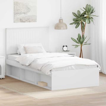 vidaXL Bedframe met hoofdeinde Wit 100 x 200 cm Massief, Verzenden, Nieuw