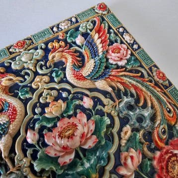 Antieke replica keramische plaquette - dubbele Fenghuang en