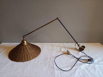 Wandlamp - Messing, IJzer, Rattan