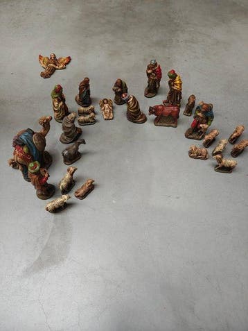 Kerststal (28) - Gips - Kerststalset groot - 29 cm, Antiek en Kunst