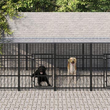 vidaXL Hondenkennel met dak 11,26 m² staal, Dieren en Toebehoren, Hondenbenches, Verzenden, Nieuw