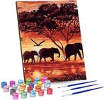 2dekans | Schilderen op Nummer Olifanten Familie – 40x50 cm, Huis en Inrichting, Woonaccessoires | Schilderijen, Tekeningen en Foto's