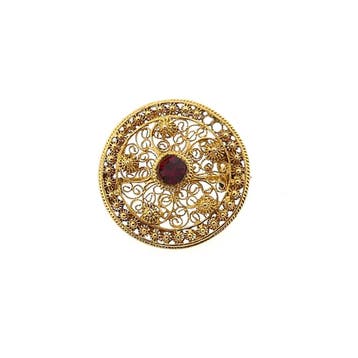Filigrain broche met rode zirconia; 20 karaat, Ophalen of Verzenden