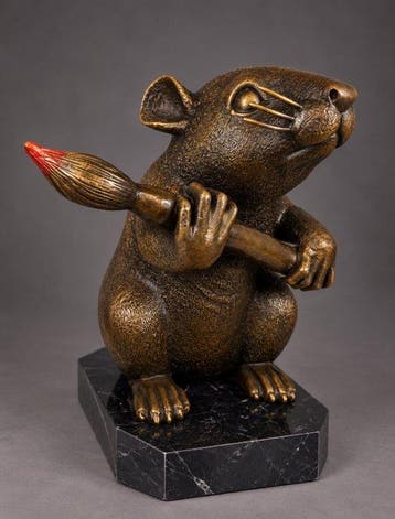 Banksy (after) - Beeld, Rat met kwast - 27 cm - Brons