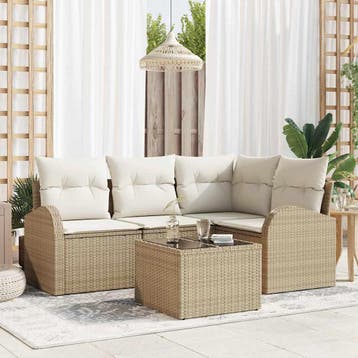 vidaXL Tuinbank Set Beige poly rattan, Verzenden, Nieuw