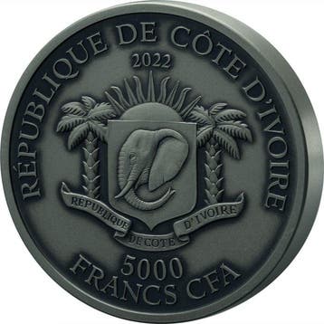 Côte dIvoire. 5000 Francs 2022 Big Five – King Cobra, 5 Oz,