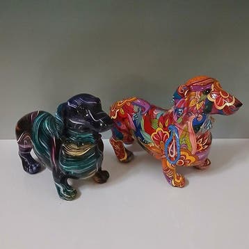 sculptuur, Lot de 2 Basset Pop Art - 13.5 cm - Hars