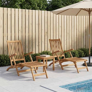 vidaXL Vouwdeckstoel 2 pcs Naturel Massief Teakhout, Verzenden, Nieuw
