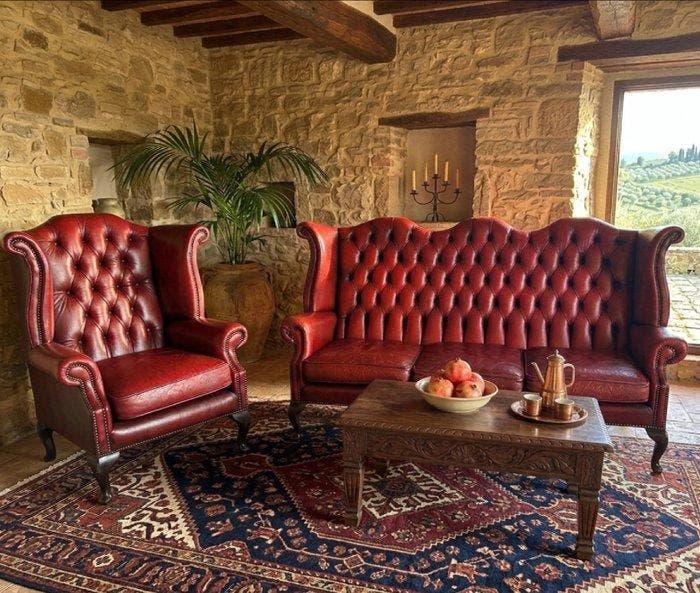 Chesterfield Queen Anne style - Ensemble de sièges (2) -, Antiquités & Art, Curiosités & Brocante