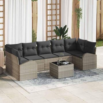 vidaXL Tuinbank Set 8 st Lichtgrijs poly rattan, Verzenden