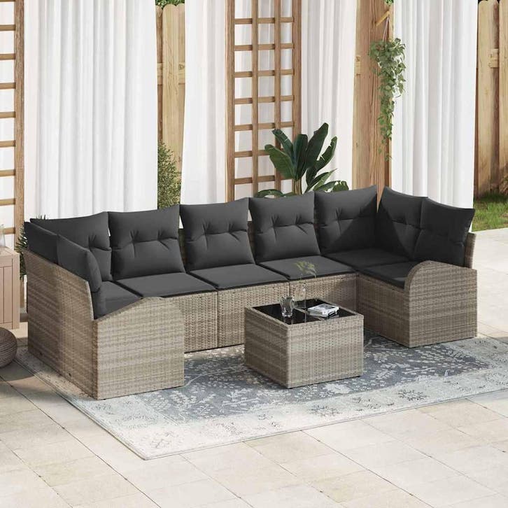 vidaXL Tuinbank Set 8 st Lichtgrijs poly rattan, Jardin & Terrasse, Ensembles de jardin, Envoi