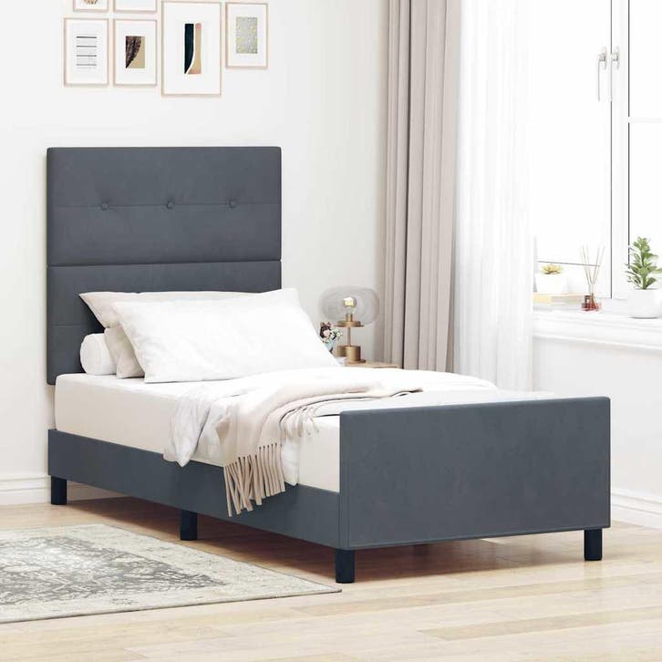 vidaXL Boxspring bed met hoofdeinde Donkergrijs 90 x 200 cm, Huis en Inrichting, Slaapkamer | Bedden, Nieuw, Verzenden