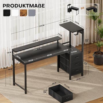 Gaming bureau - Gaming desk - Gaming tafel - 152x50 cm - Wit, Verzenden, Nieuw