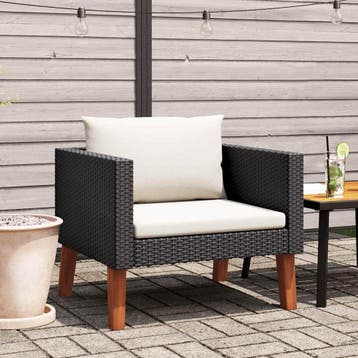 vidaXL Tuinbank eenzits met kussens poly rattan zwart, Verzenden, Nieuw