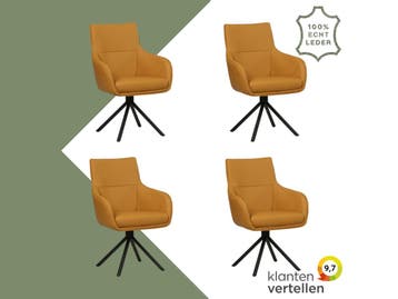 Set van 4 Leren draaibare eetkamerstoelen Fancy - Toledo, Huis en Inrichting, Nieuw, Leer, Ophalen of Verzenden, 90 cm of meer