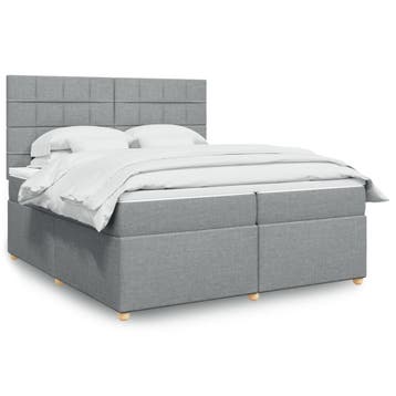 vidaXL Boxspring met matras stof lichtgrijs 200x200 cm, Verzenden, Nieuw