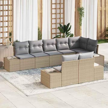 vidaXL Tuinbank Set 8 st Beige en Lichtgrijs Poly rattan, Verzenden, Nieuw