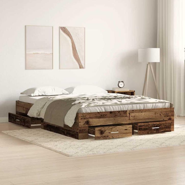 vidaXL Bedframe met lade met opslag Oud Hout 140 x 190 cm, Huis en Inrichting, Slaapkamer | Bedden, Nieuw, Verzenden