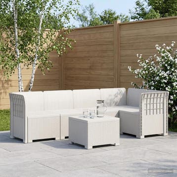 vidaXL 5-Zits Tuinbank Rattanlook PP Wit, Tuin en Terras, Verzenden, Nieuw
