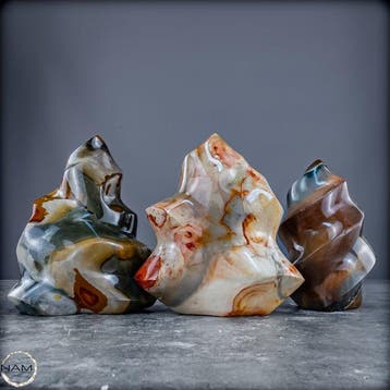 Polychrom-Jaspis Vlammen Set – Expressieve natuurkunst in