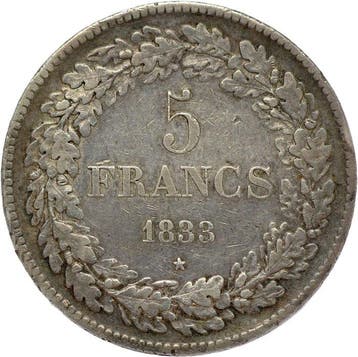 België. Leopold I. 5 Francs 1833 - position A - HIGH QUALITY