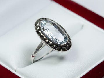 - 935 zilver - natuurlijk 3.00 ct aquamarijn - marcasiet -, Antiek en Kunst