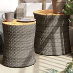 vidaXL Tuinbijzettafels 2 st met houten blad poly rattan, Tuin en Terras, Tuintafels, Verzenden, Nieuw
