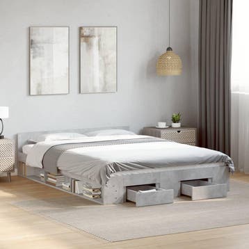 vidaXL Bedframe met lades bewerkt hout betongrijs 140x200 cm, Huis en Inrichting, Slaapkamer | Bedden, Verzenden, Nieuw
