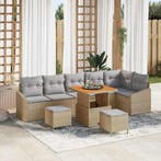 vidaXL Tuinbank Set met kussen met opslag 9 pcs Beige Poly, Verzenden, Nieuw