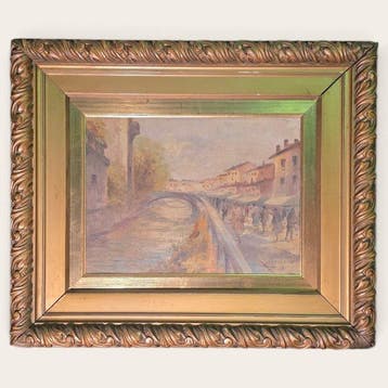 S. Ronzoni (XX) - Scorcio di paese con figure