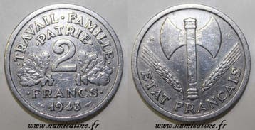 France Frankreich Km 903 2 Francs 1943 B Beaumont le Roge..., Postzegels en Munten, Verzenden, België