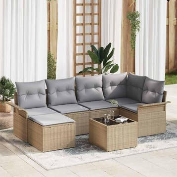 vidaXL Tuinbank Set 7 st Beige poly rattan, Verzenden