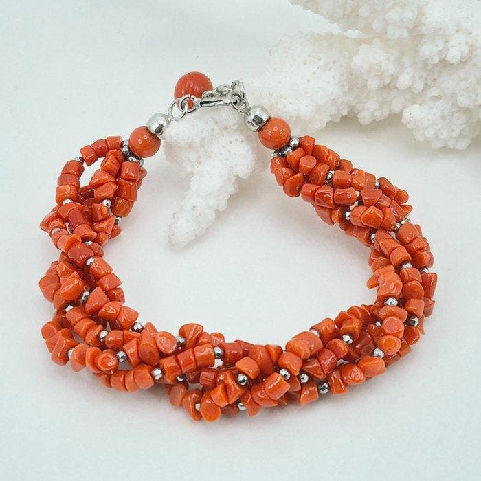 Koraal - Zilver - Armband - CORALLO MEDITERRANEO, Antiek en Kunst, Curiosa en Brocante