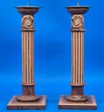 Paar Kerzenständer – Holz mit Intarsien – Biedermeier Stil -