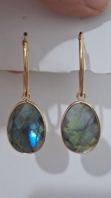 Acier - Boucles doreilles - Labradorite iridescente