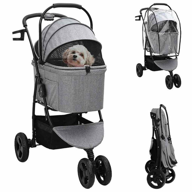 vidaXL Opvouwbare Huisdier Kinderwagen Grijs 78 x 54 x 101, Animaux & Accessoires, Autres accessoires pour animaux, Envoi