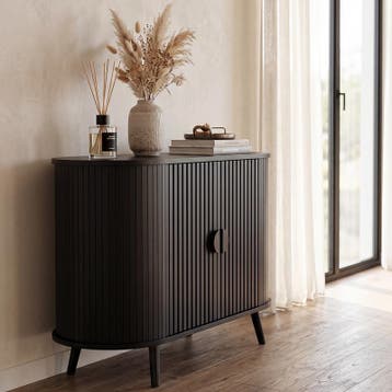 Ovaal dressoir met latjes - zwart - 95 x 40 x 70 cm, Verzenden, Nieuw