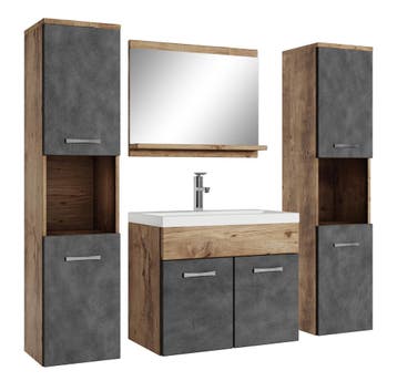 Badkamermeubel Set Montreal XL 60 cm Kastanje Eiken Grijs, Verzenden, Nieuw