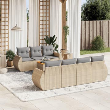 vidaXL 8-delige Loungeset met kussens poly rattan beige, Verzenden, Loungeset
