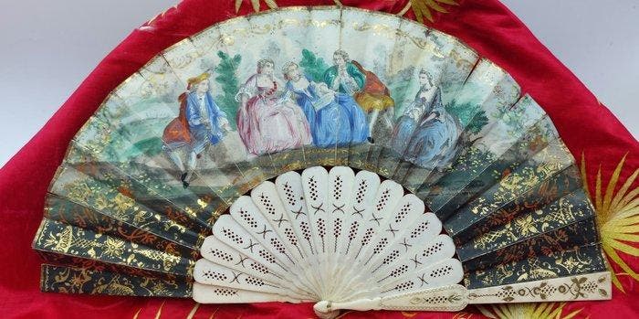 Éventail - Os - Scènes lithographiées, Antiquités & Art, Antiquités | Autres Antiquités
