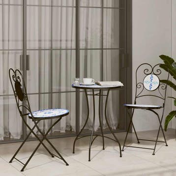 vidaXL Bistroset mozaïek ijzer en keramiek blauw en wit, Verzenden