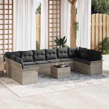 vidaXL Tuinbank Set 11 st Lichtgrijs poly rattan, Verzenden, Nieuw