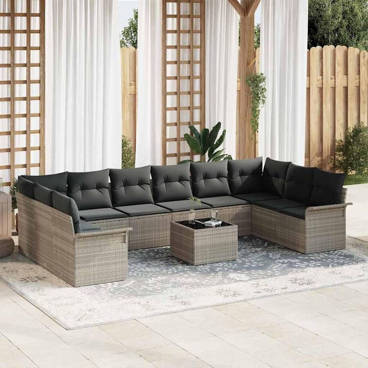 vidaXL Tuinbank Set 11 st Lichtgrijs poly rattan, Jardin & Terrasse, Ensembles de jardin, Envoi