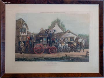 Reeks van 6 antieke Engelse kleurengravures, Nieuw